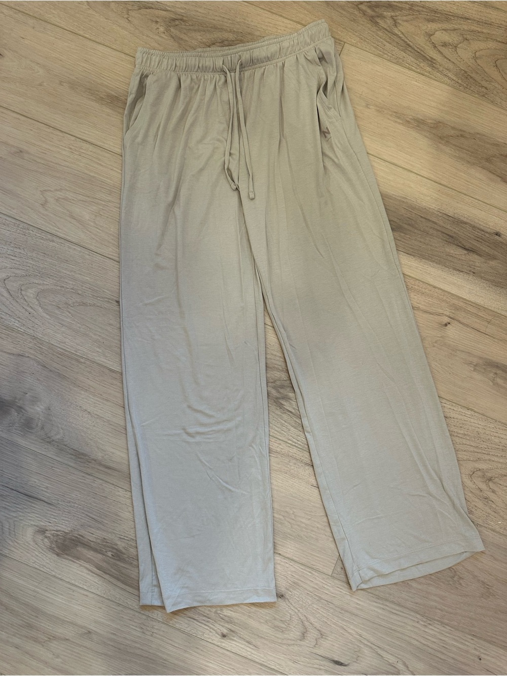 Natori Wide-Leg Drawstring Pants in Light Tan